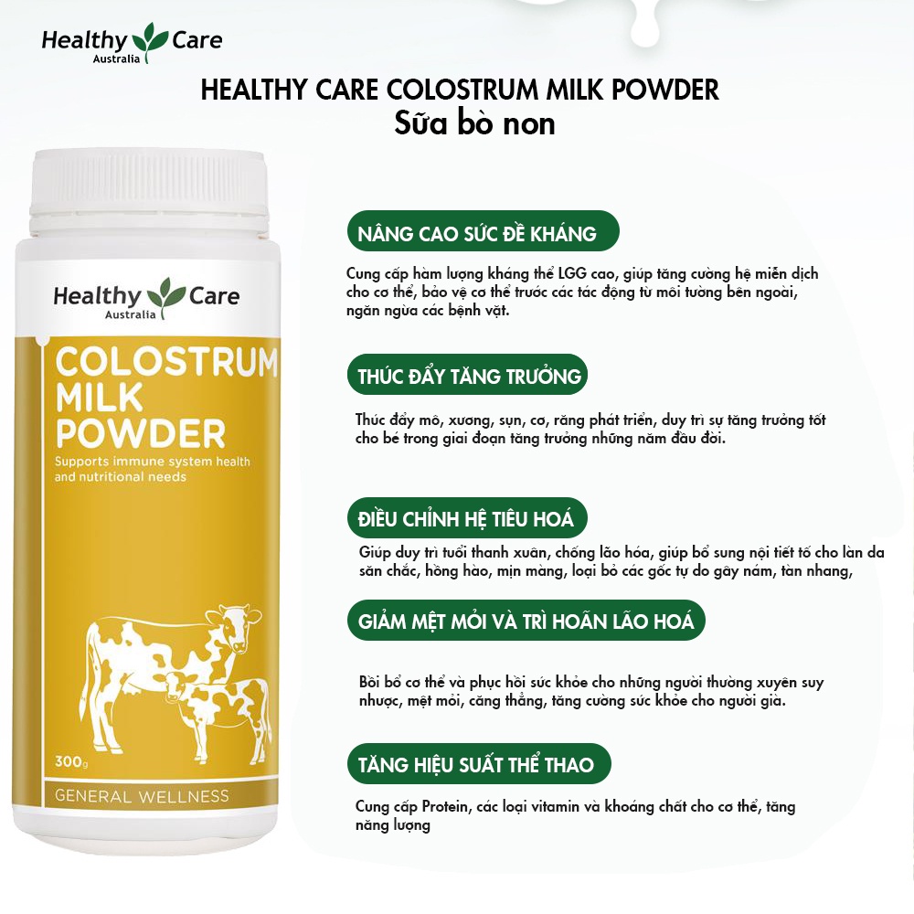 Combo 2 hộp Sữa bò non Healthy Care Colostrum Milk Powder- Tăng sức đề kháng, giúp bé phát triển toàn diện (300g)