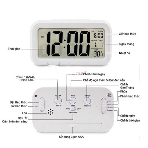 Đồng Hồ Báo Thức Kỹ Thuật Số Đèn LED Cảm Biến Đa Chức Năng: Thời Gian, Lịch, Báo Thức, Nhiệt Độ (Màu Ngẫu Nhiên)-dc2998