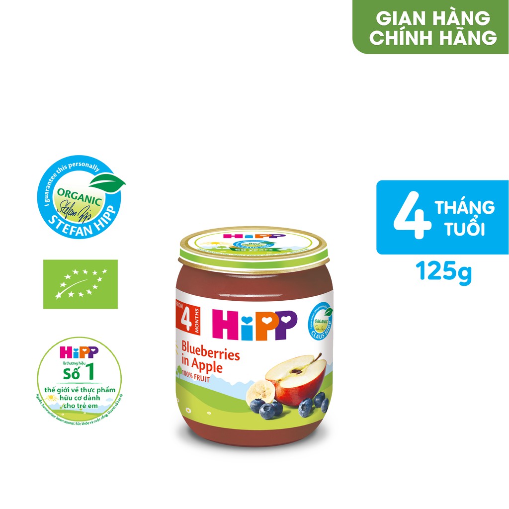 Dinh dưỡng đóng lọ ăn dặm Dâu tím, táo tây HiPP Organic 125g (An Toàn Với Trẻ Có Nguy Cơ Dị Ứng Thức Ăn Cao)