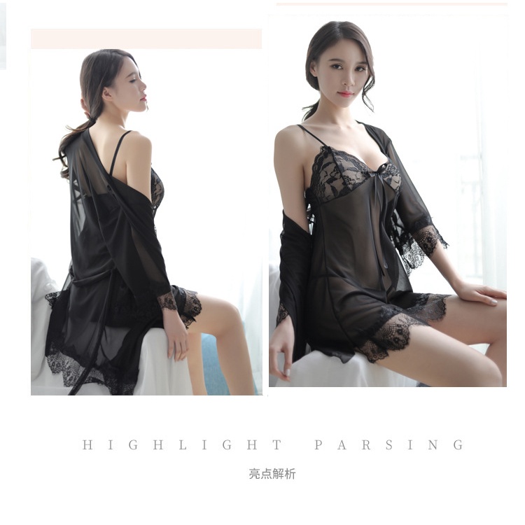 Váy ngủ 2 dây ren voan kèm áo choàng sexy quyến rũ