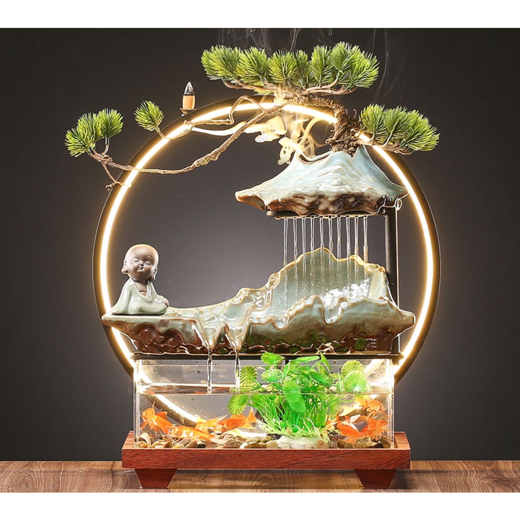 thác nước phong thủy kết hợp bể cả. bể cá tiểu cảnh phong thủy cao cấp