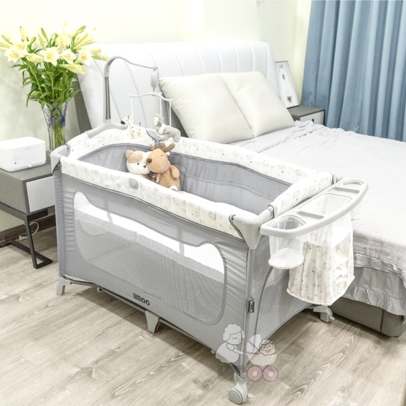 Nôi cũi vải gấp gọn đa năng umoo um-08108 chính hãng sang chảnh