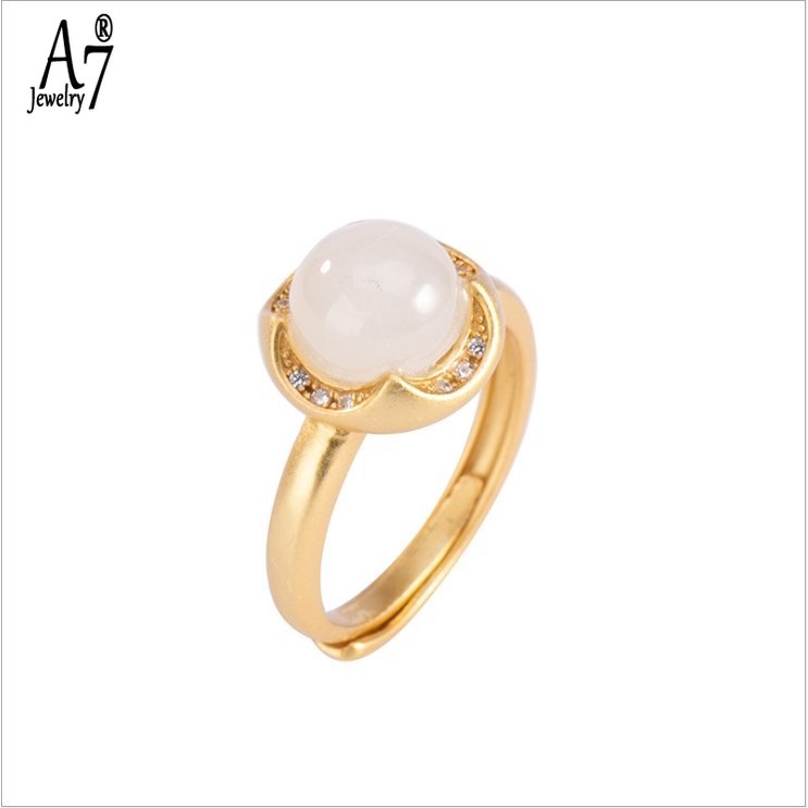 Nhẫn Bạc 925 Đính Hạt Ngọc Bích Màu Xám Thời Trang Cho Nữ A7 S925