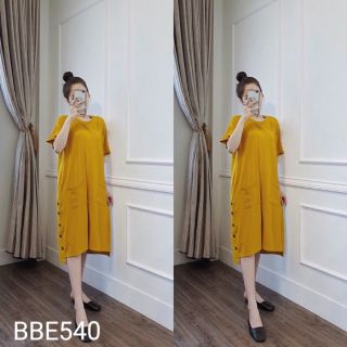 Váy bầu xinh BCA202 chất cotton - Đầm bầu công sở khuy sườn porm rộng đẹp