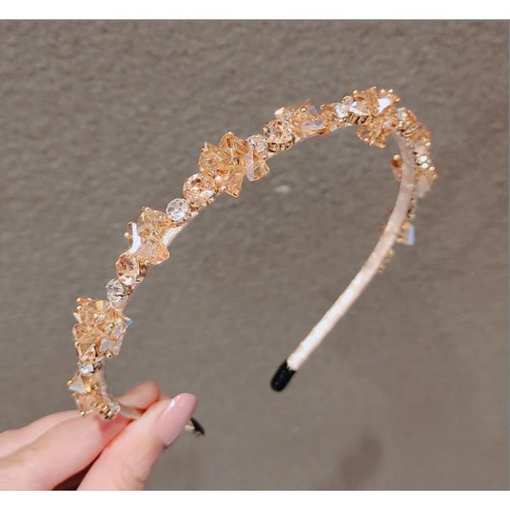 Băng Đô Bờm Cài Tóc Đính Đá Vàng Kem Phong Cách Hàn Quốc Tiểu Thư Sang Chảnh, June Accessories