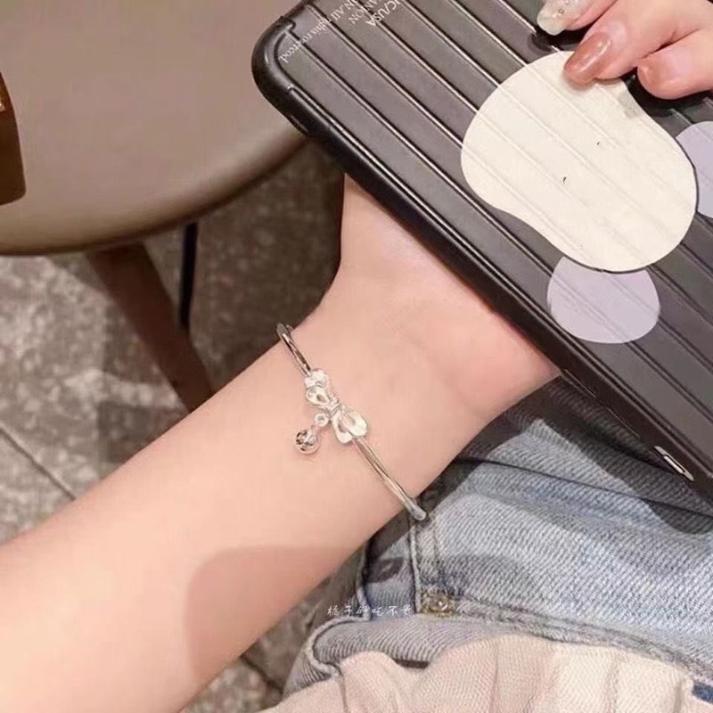 Vòng Đeo Tay Công Chúa Bằng Bạc Có Chuông / Nơ Nhỏ Xinh Thời Trang Cho Học Sinh