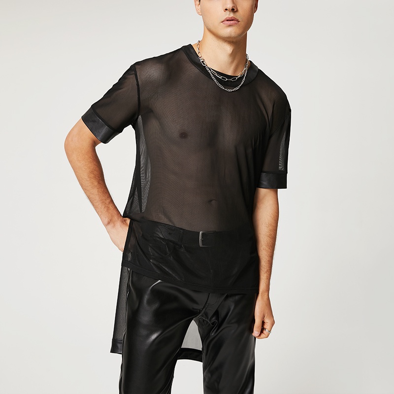 INCERUN Áo Thun Tay Ngắn Xuyên Thấu Thời Trang Cho Nam