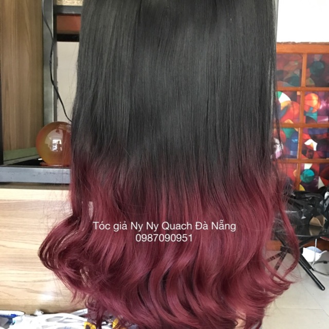 Tóc kẹp U ombre đen đỏ tía cực đẹp
