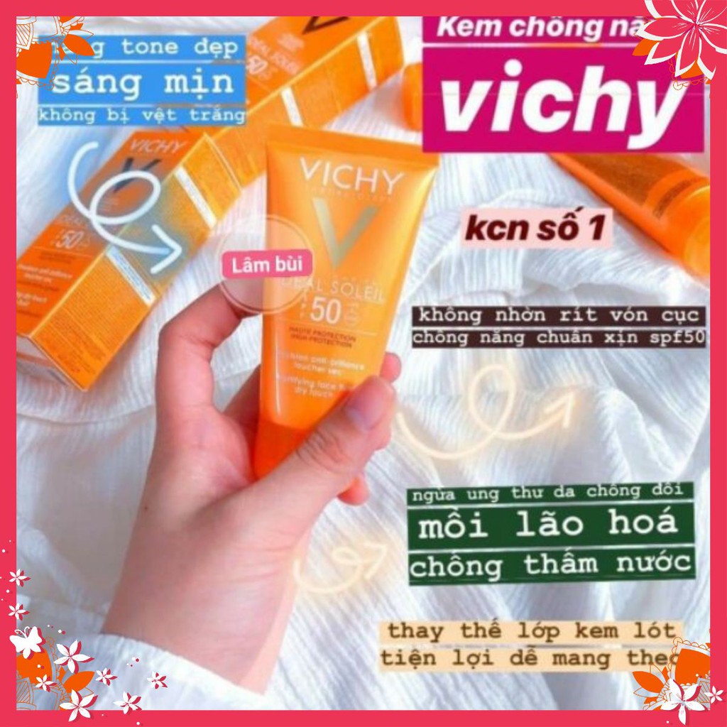 Kem chống nắng ngăn sạm da, giảm thâm nám không gây nhờn rít có SPF 50 Vichy Ideal Soleil UVB+UVA Anti Dark Spot 50ml