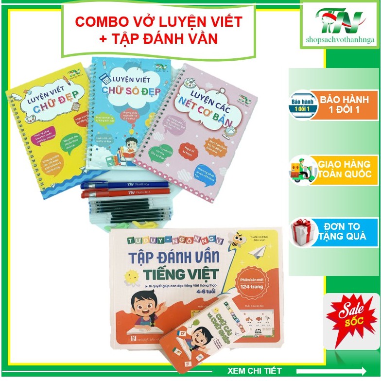 Combo 01 tập đánh vần tiếng việt và bộ 03 quyển tập tô viết chữ thần kỳ cho bé