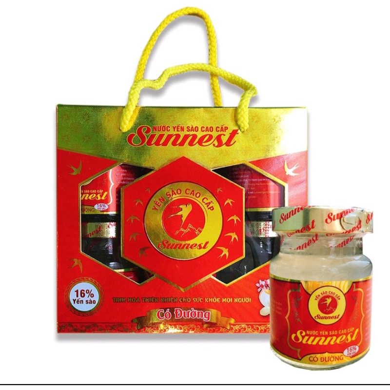 Hộp yến sào sunnest 16% dành cho người lớn. Hộp 6 lọ x 70ml.