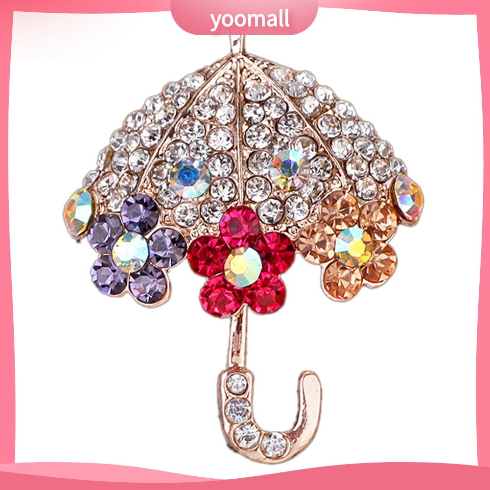 YOML✔Women Fashion Umbrella Flower Rhinestone Inlaid Brooch Pin Jacket Collar Decor