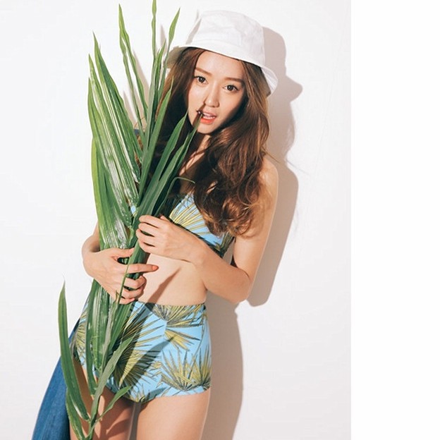 CÓ SẴN SET bikini eo cao họa tiết lá dừa | BigBuy360 - bigbuy360.vn