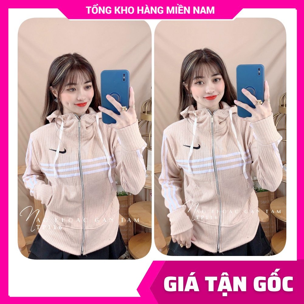 Áo khoác chống nắng nữ có nón chất thun gân mềm mát co giãn thêu chữ thương hiệu dễ thương TP116