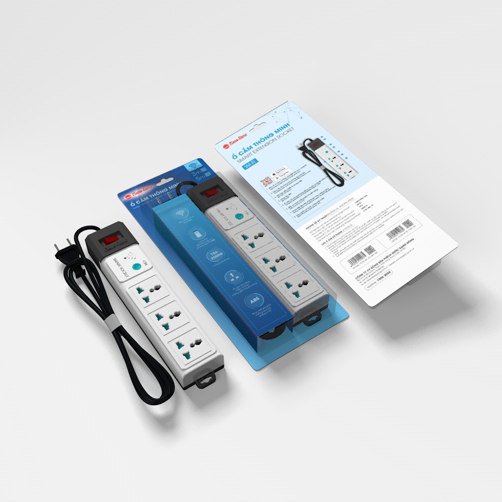 Ổ cắm Thông minh Kết nối Wifi Rạng Đông Model: OC02.WF 3C/3M/10A - Điều khiển từ xa, Chống giật, Chịu tải