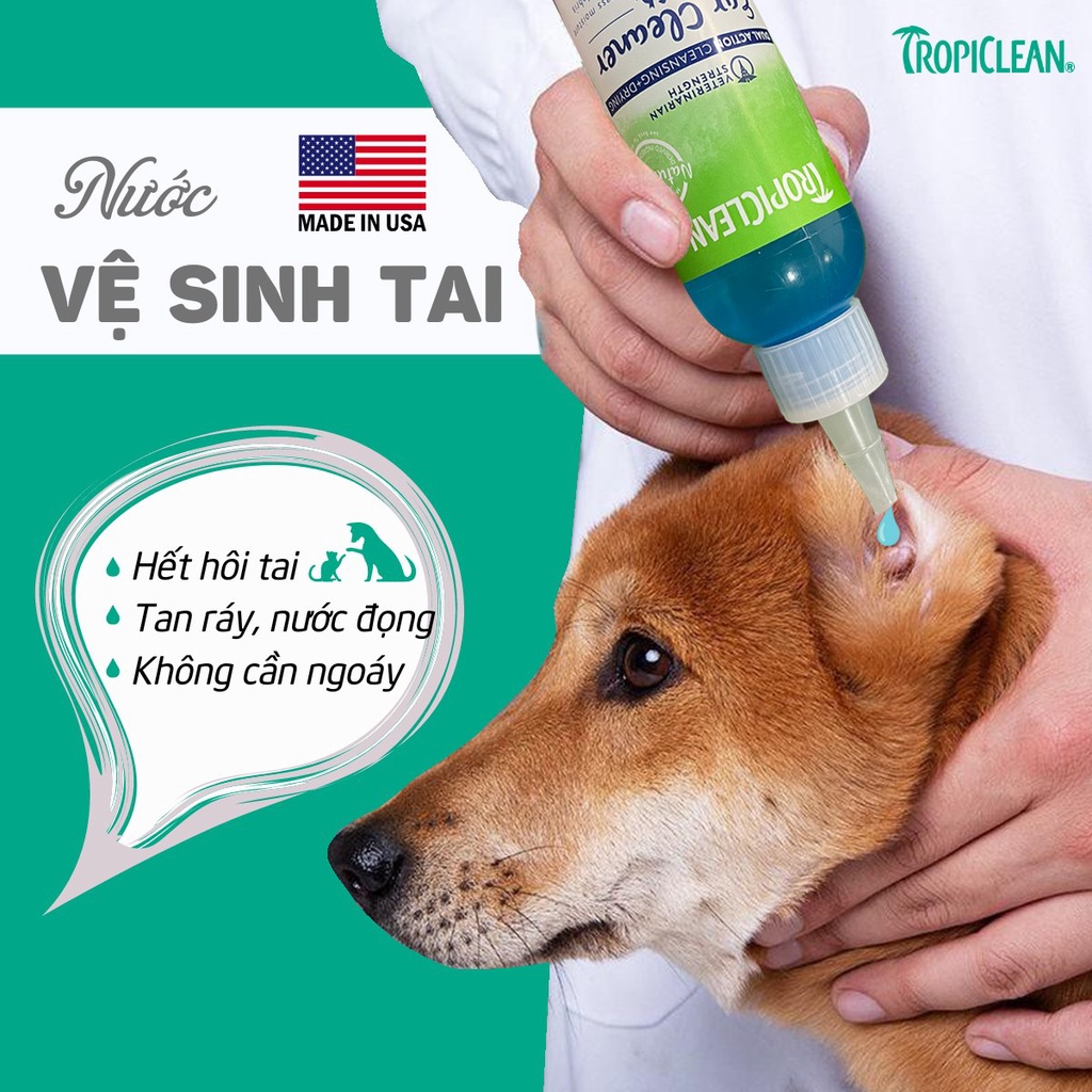 Vệ sinh tai Tropiclean OxyMed Odor Ear Cleaner cho chó mèo