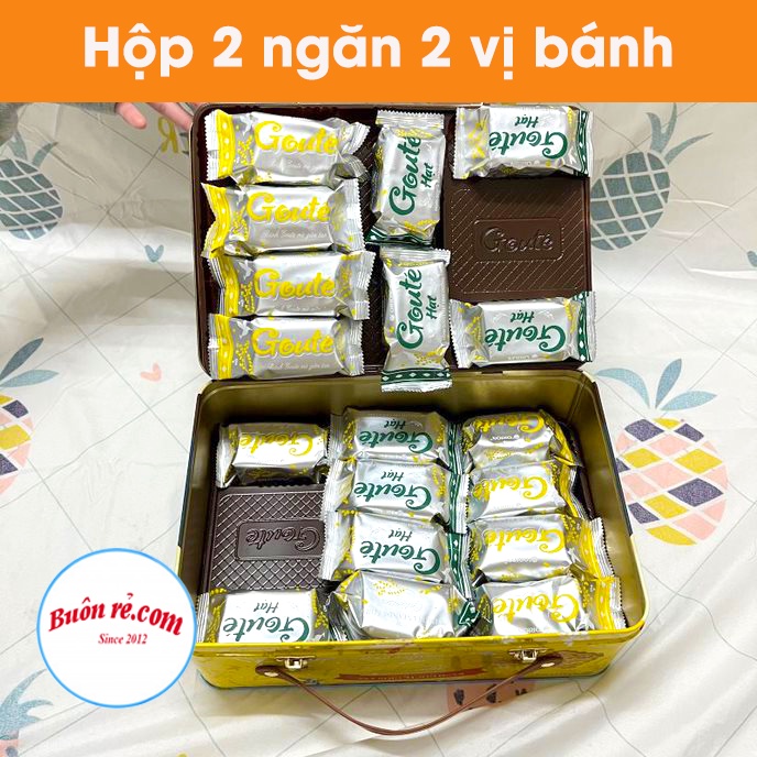 Hộp bánh Goute Orion hộp thiếc 475.2g - Hộp bánh Goute Orion quà tặng tết sang trọng kèm hộp nhạc 01523