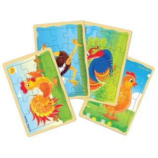Xếp hình bảng A5-12 mảnh bộ 4 tấm (Đà Điểu-gà trống-gà tây-gà mái)