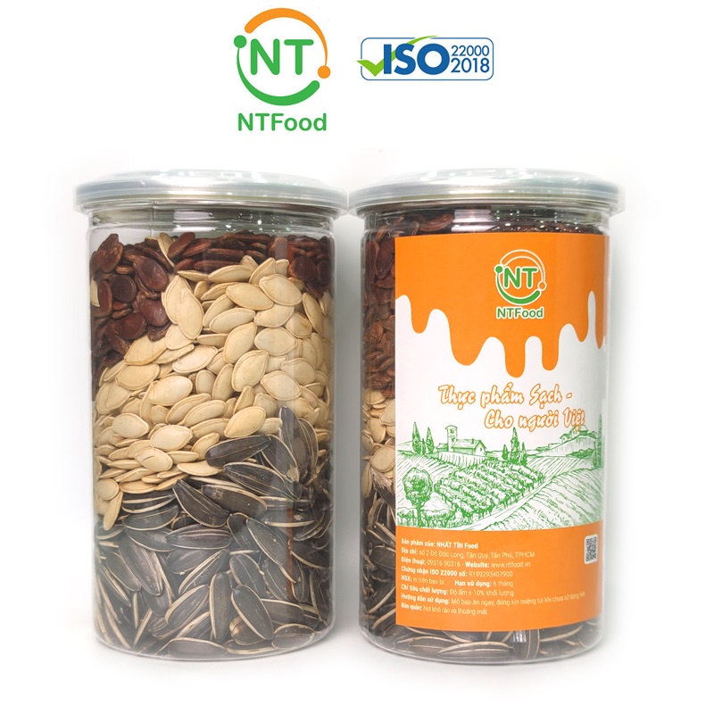 [Mã BMBAU50 giảm 7% đơn 99K] Hạt mix 3 loại NTFood (hạt dưa, hạt bí, hạt hướng dương) hủ Pet 400g - Nhất Tín Food