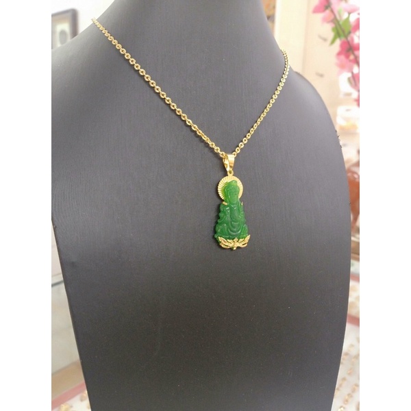 dây chuyền nữ,dây chuyền mặt phật bà mạ vàng đá xanh