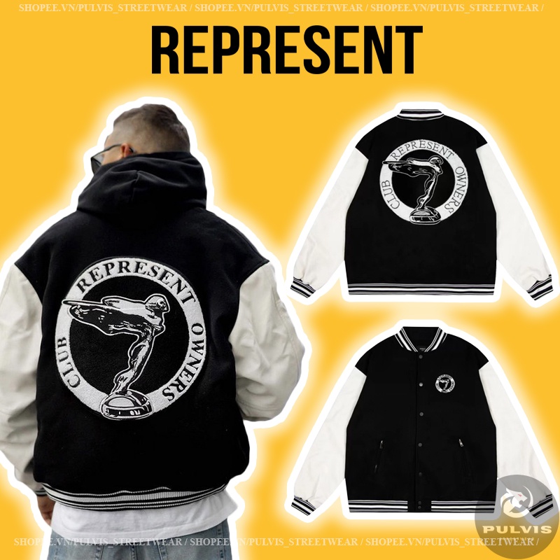 ⚡️[Hight Quality] - Áo Khoác REPRESENT Owner Club Varsity Jacket, Áo khoác bomber varsity tay da