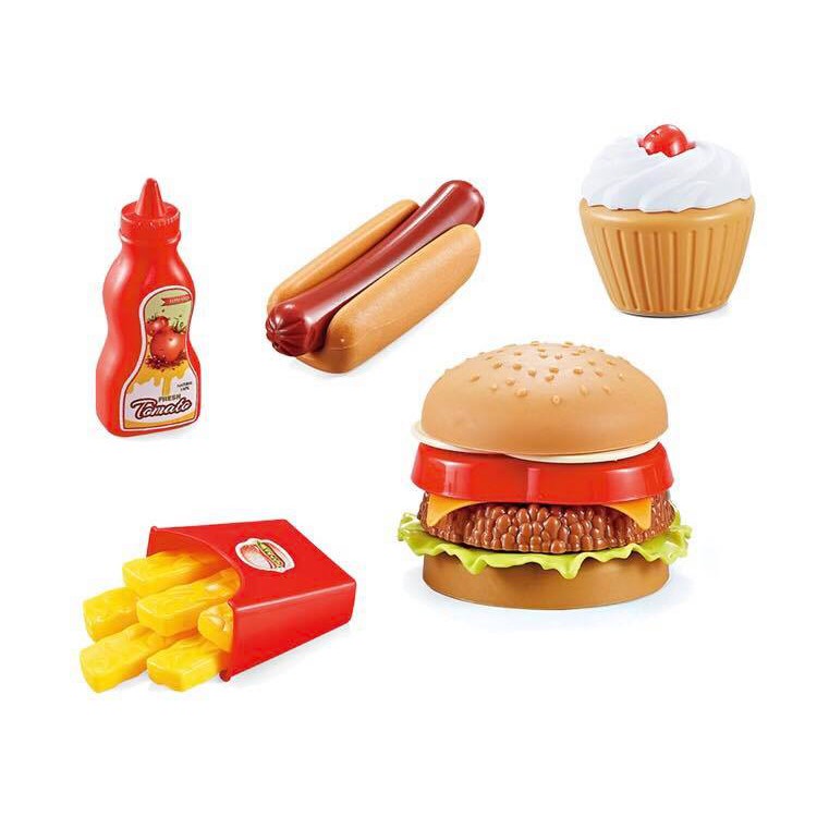 Hộp đồ chơi thức ăn nhanh Fastfood: bánh mì, hambuger, khoai tây chiên, kem - đồ chơi mô phỏng thức ăn như thật