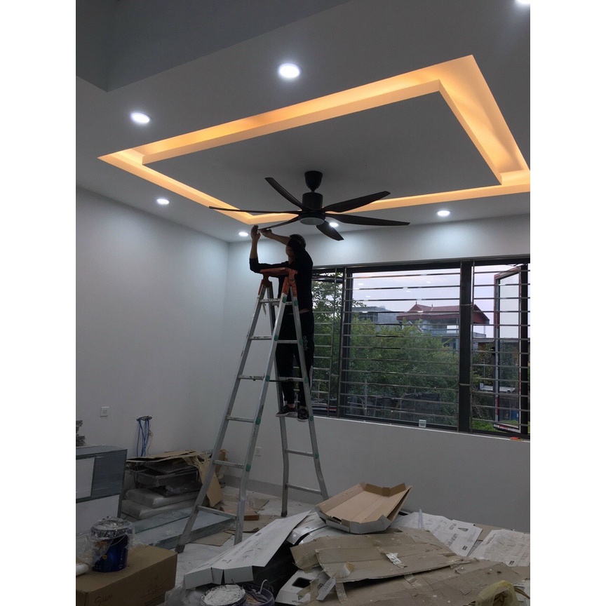 Quạt trần đèn led cao cấp 6 cánh sải dài có khiển từ xa 3 màu ánh sáng,bảo hành 5 năm