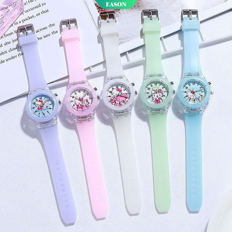 SANRIO Đồng Hồ Wt330 Dây Silicon Phát Sáng Họa Tiết Hoạt Hình Cho Bé Gái Tuổi Teen