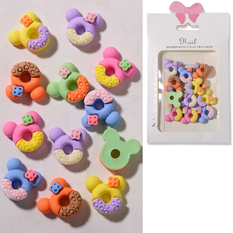 Set 12 Phụ Kiện Trang Trí Móng Tay Nghệ Thuật Hình Hoa / Gấu / Kem / Trái Tim Xinh Xắn