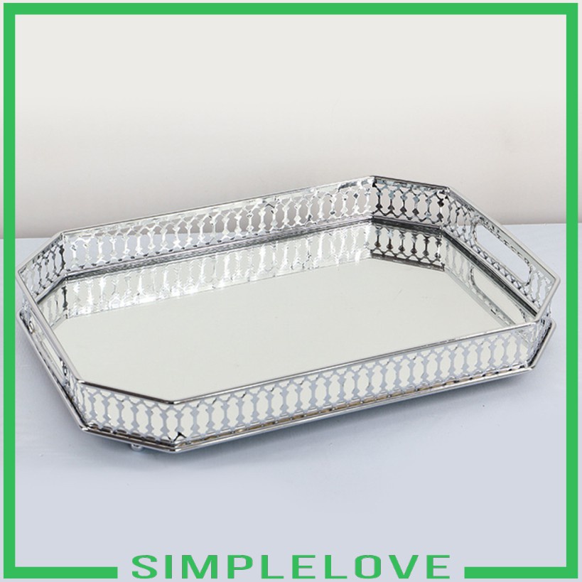 Khay phục vụ hình chữ nhật có gương bạc trang trí trung tâm bàn tiệc