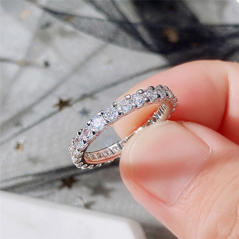 Nhẫn Bạc Mỏng Đính Đá Sáng Lấp Lánh Phong Cách Mới