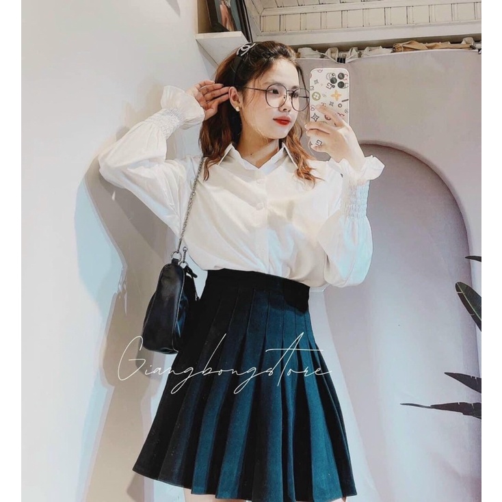 [Ảnh thật/video] Áo sơmi trắng cổ bẻ rúm cổ tay/ sơ mi nữ basic bo chun tay