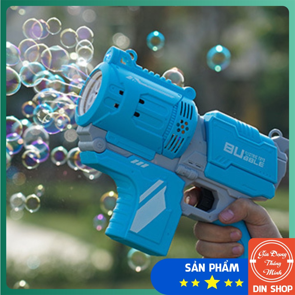 Súng Thổi Bong Bóng Tự Động 👑CỠ BỰ👑 Súng 5 Nòng Bắn/Phun Bong Bóng Tự Động Kèm Xà Phòng Có Đèn Có Nhạc