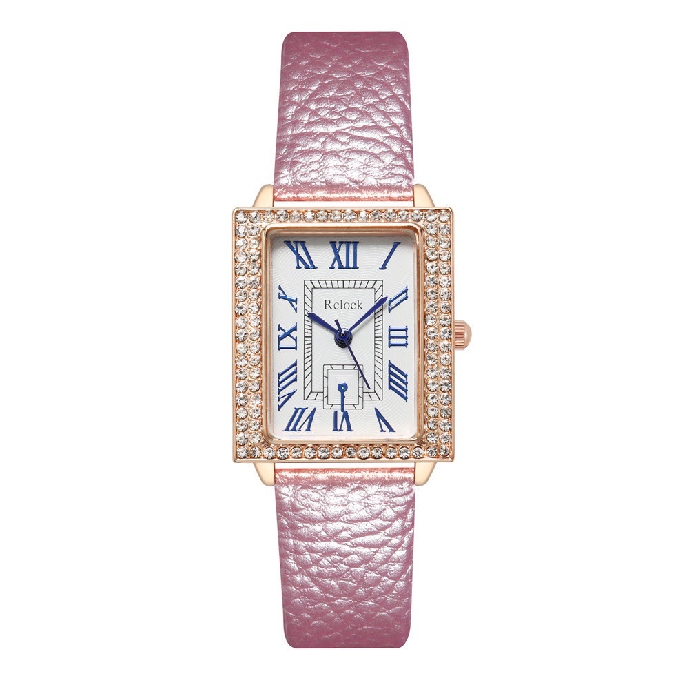 Đồng Hồ Quartz Mặt Chữ Nhật Đính Đá Dây Da Thời Trang