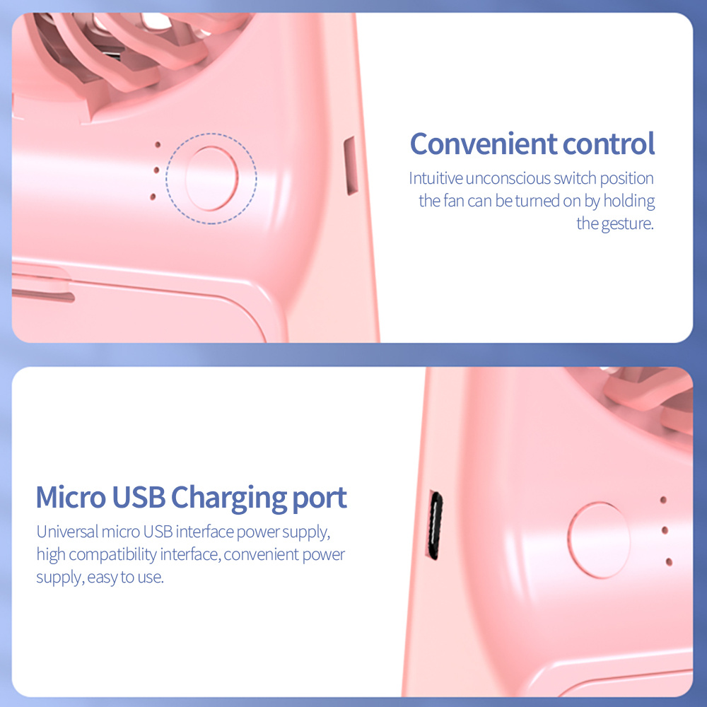 AL Quạt mini cầm tay di động Máy làm mát không khí để bàn có thể sạc lại USB với Giá đỡ điện thoại di động Beauty Mirror