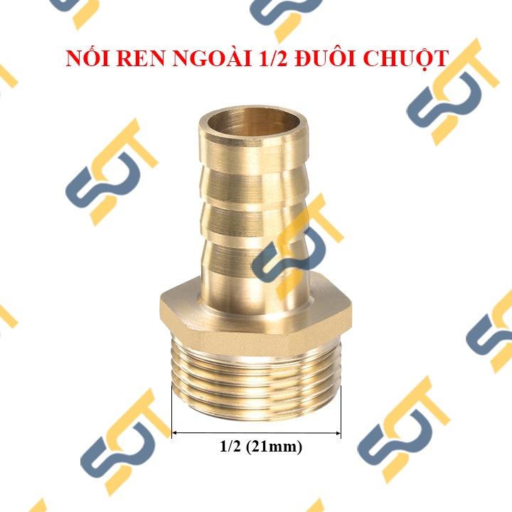 ̣[FREESHIP - 50K] Đầu nối đuôi chuột, búp RN nối ống PU, ren ngoài 1/2 (21) đuôi chuột nối ống mềm đồng thau - GIÁ RẺ