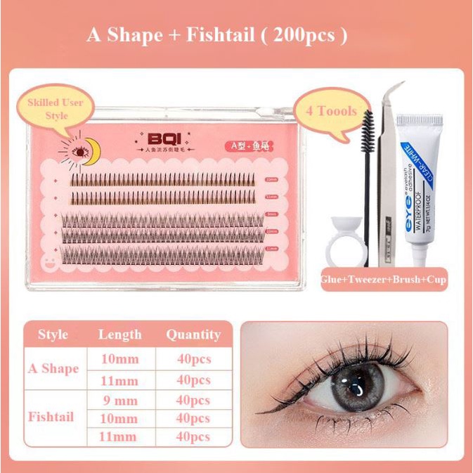 Set Mi Giả Nối Sợi 3In1 Tặng Kèm Nhíp Gắp + Keo Dán