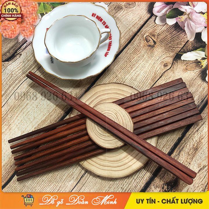 Bộ 10 đôi đũa trắc ăn cơm 💥FREESHIP💥Đũa gỗ CAO CẤP - Đũa gỗ Trắc chống trơn, chống mốc, bền màu, vân gỗ đẹp