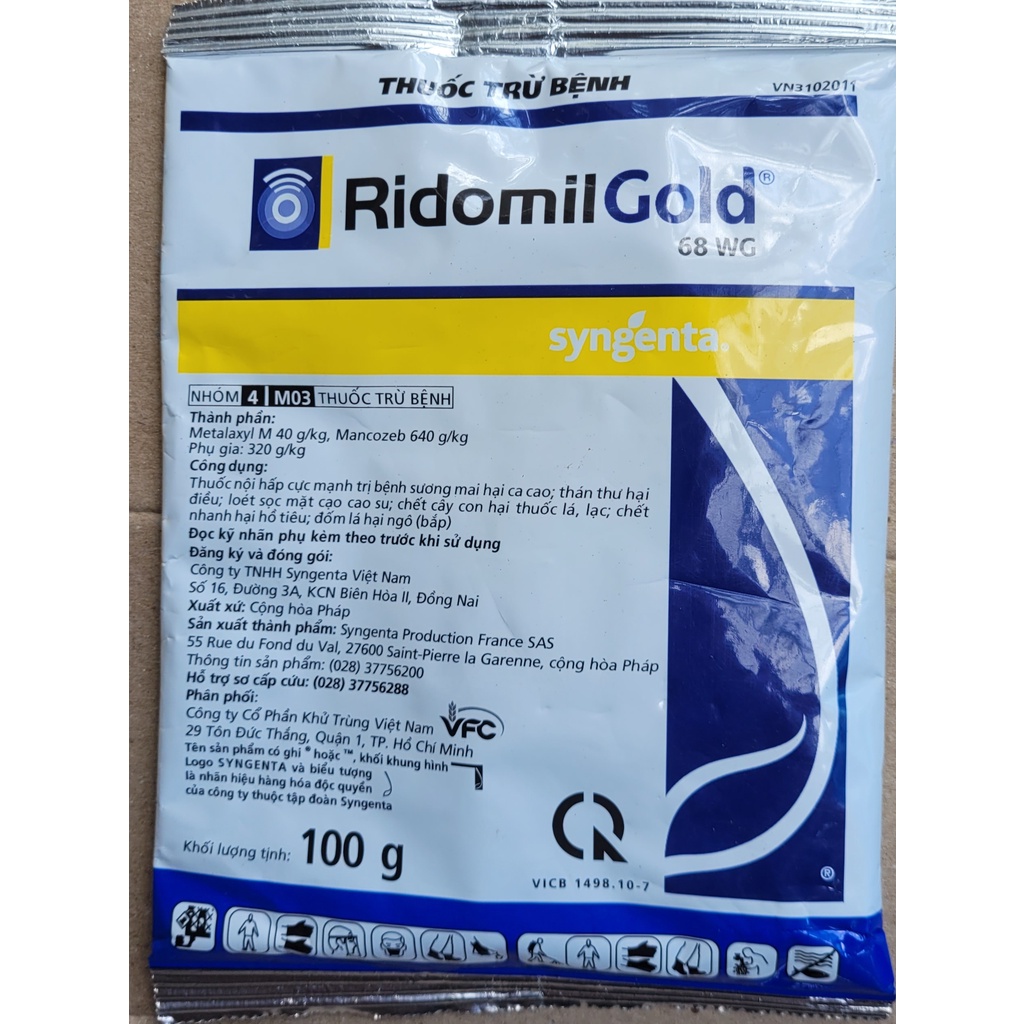 Ridomil Gold 68WG  Ridomil Gold - , trừ bệnh sương mai, thán thư, nứt thân xì mũ, chết nhanh, đốm l