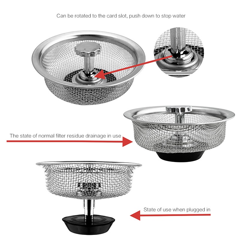 Giỏ lọc rác bồn rửa bát chống tắc nghẽn có núm cầm tiện lợi, lưới chặn rác chậu rửa bát thoát nước nhanh