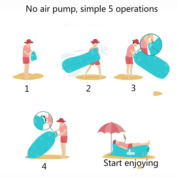 Đệm ghế lười tựa lưng bơm hơi dạng đơn gấp đôi đơn giản dành cho đi cắm trại đi biển ngoài trời