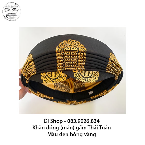 Áo dài khăn đóng nam vải gấm Thái Tuấn cao cấp - MÀU ĐEN BÔNG VÀNG