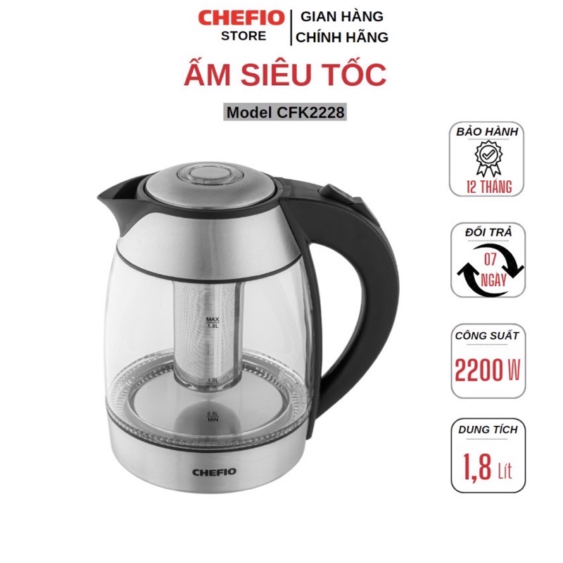 Ấm siêu tốc thủy tinh Chefio CFK2228 1.8L