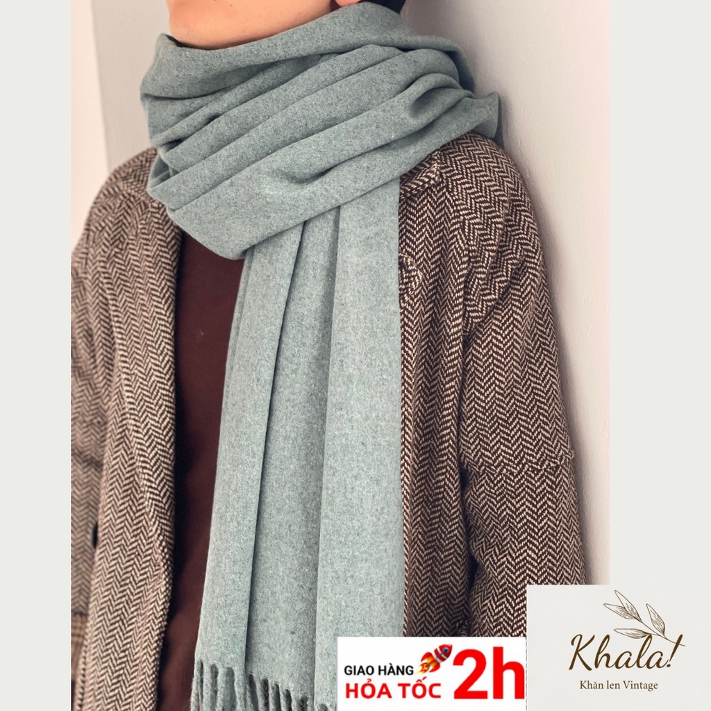 Khăn len trơn tua rua màu xanh mint nhẹ nhàng thanh lịch cho nữ - KHĂN LEN KHALA - K09