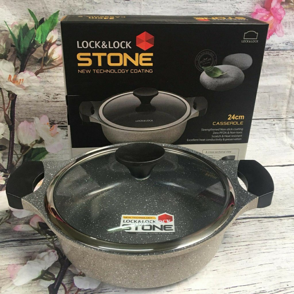 Nồi Đá 7 lớp stone phi 24cm lock&lock LCA6242D thành thấp
