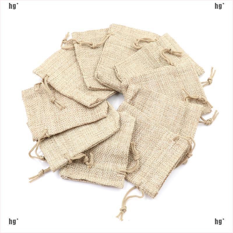 Bộ 10 Túi Dây Rút Vải Sợi Đay Trang Trí Đám Cưới