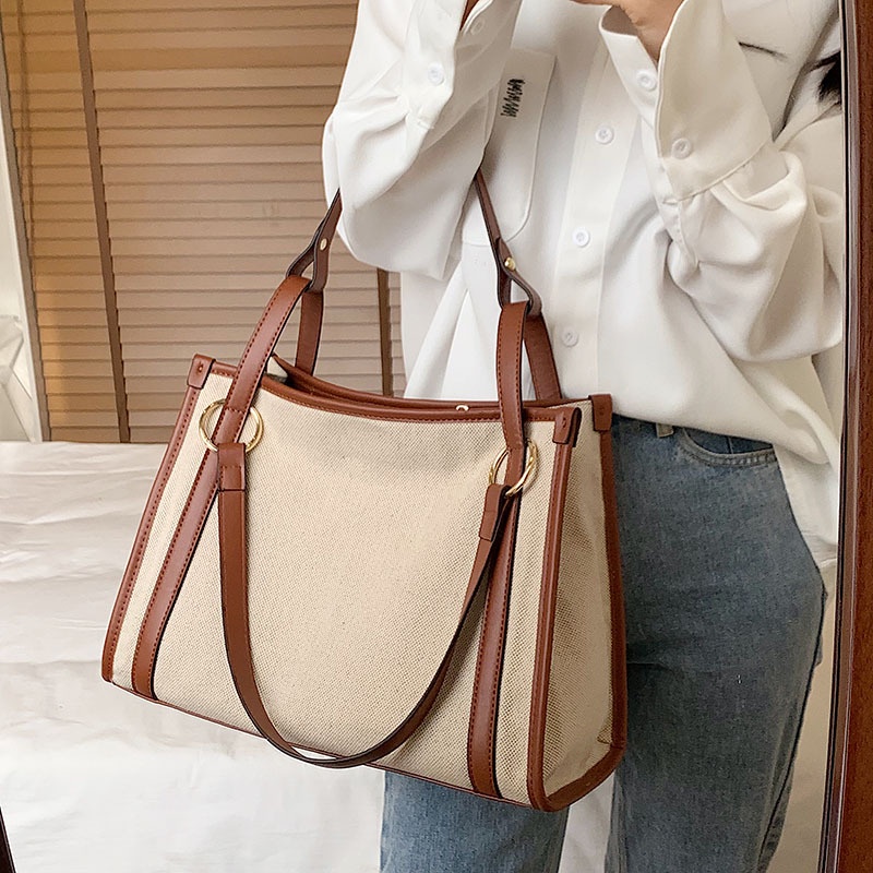 Túi Xách Canvas Cỡ Lớn Màu Sắc Tương Phản Thời Trang