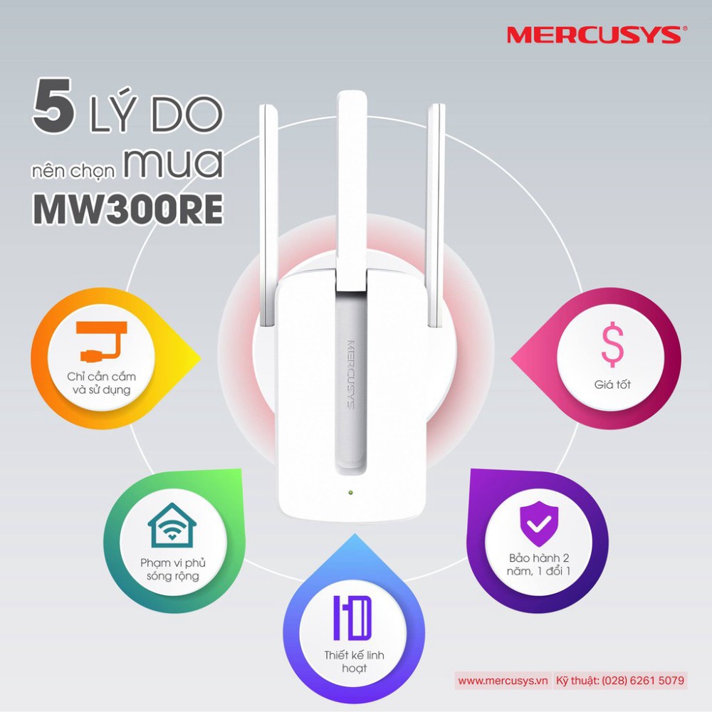 (Chính Hãng) Bộ Kích Sóng Wifi 3 râu cực mạnh Mercusys MW300RE Tốc Độ 300Mbps - Mới 100% Bảo Hành 2 Năm 1 Đổi 1