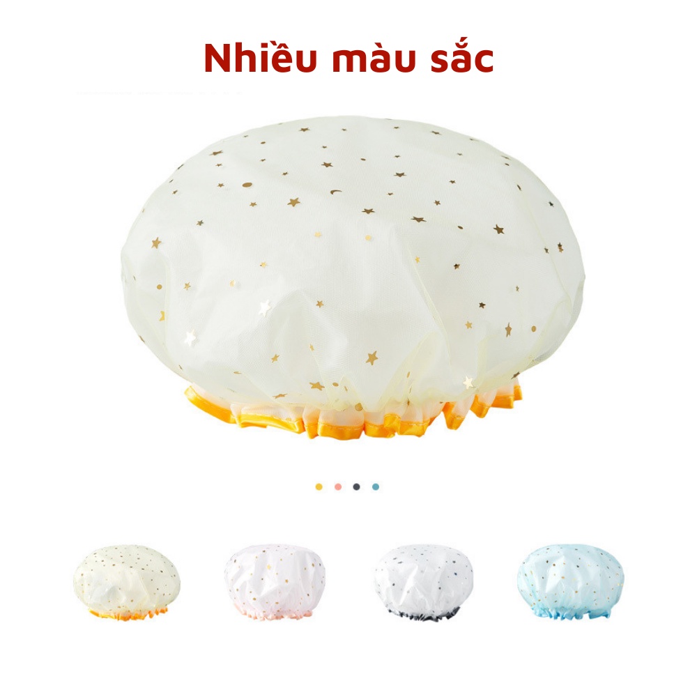 Mũ chùm tóc chống thấm nước hai lớp co giãn đa năng bảo vệ khô tóc khi tắm thiết kế đáng yêu