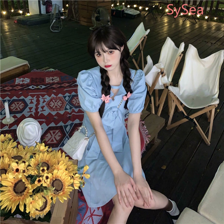 Đầm Tay Phồng Đính Nơ Thời Trang Mùa Hè Hàn Quốc Cho Bé Gái